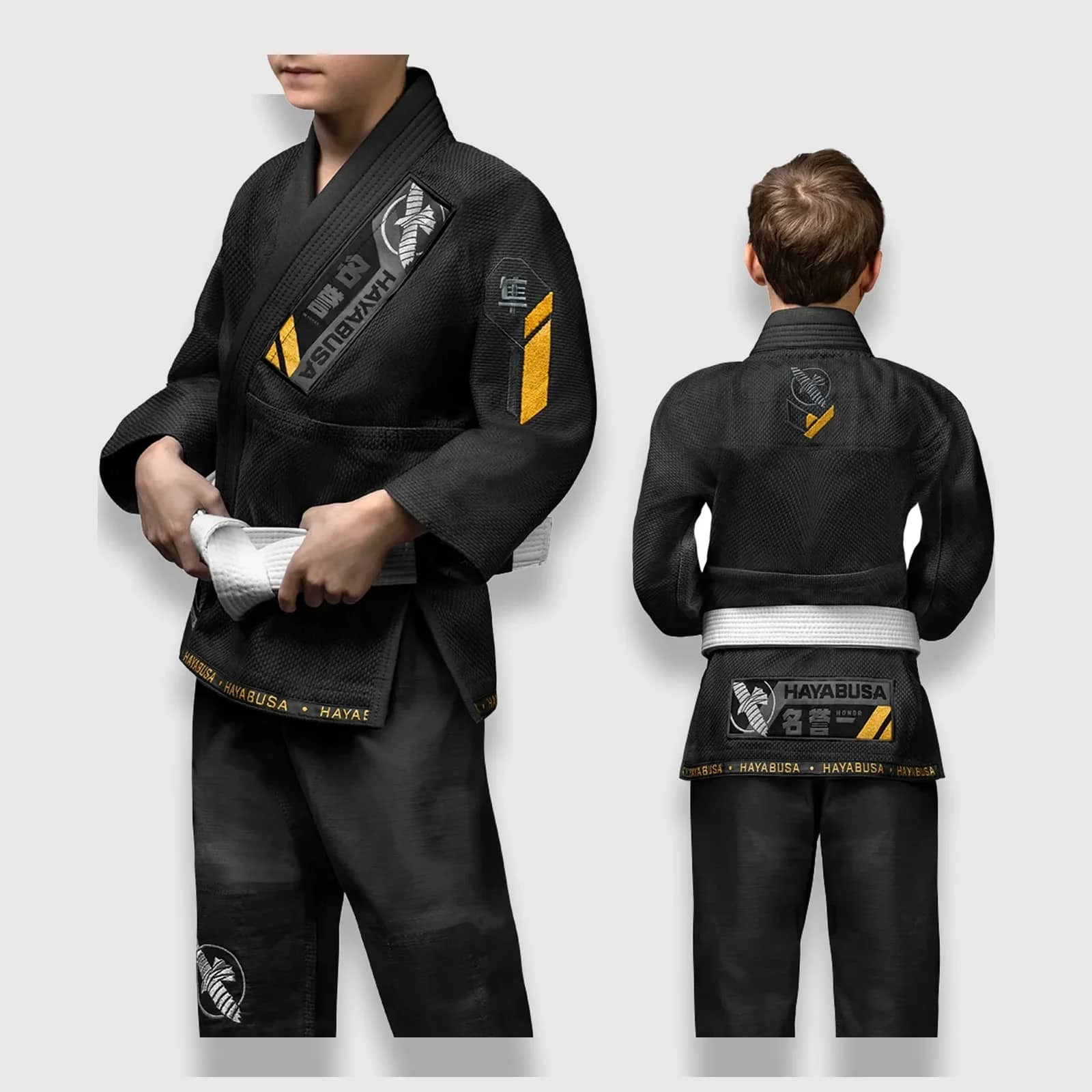 Hayabusa Ascend BJJ-drakt for barn i svart – forside og bakside
