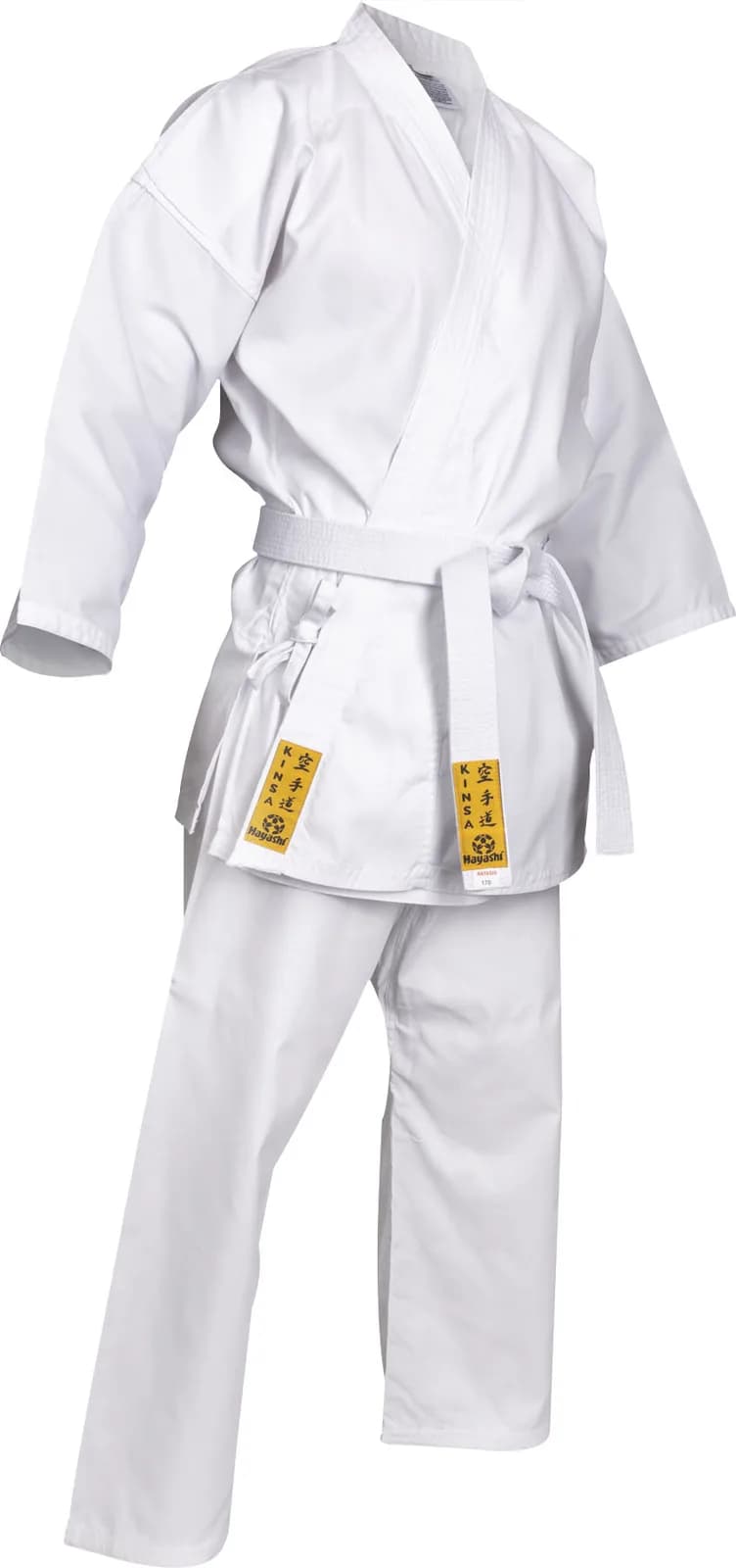 Hvit HAYASHI Kinsa karate-gi med hvitt belte