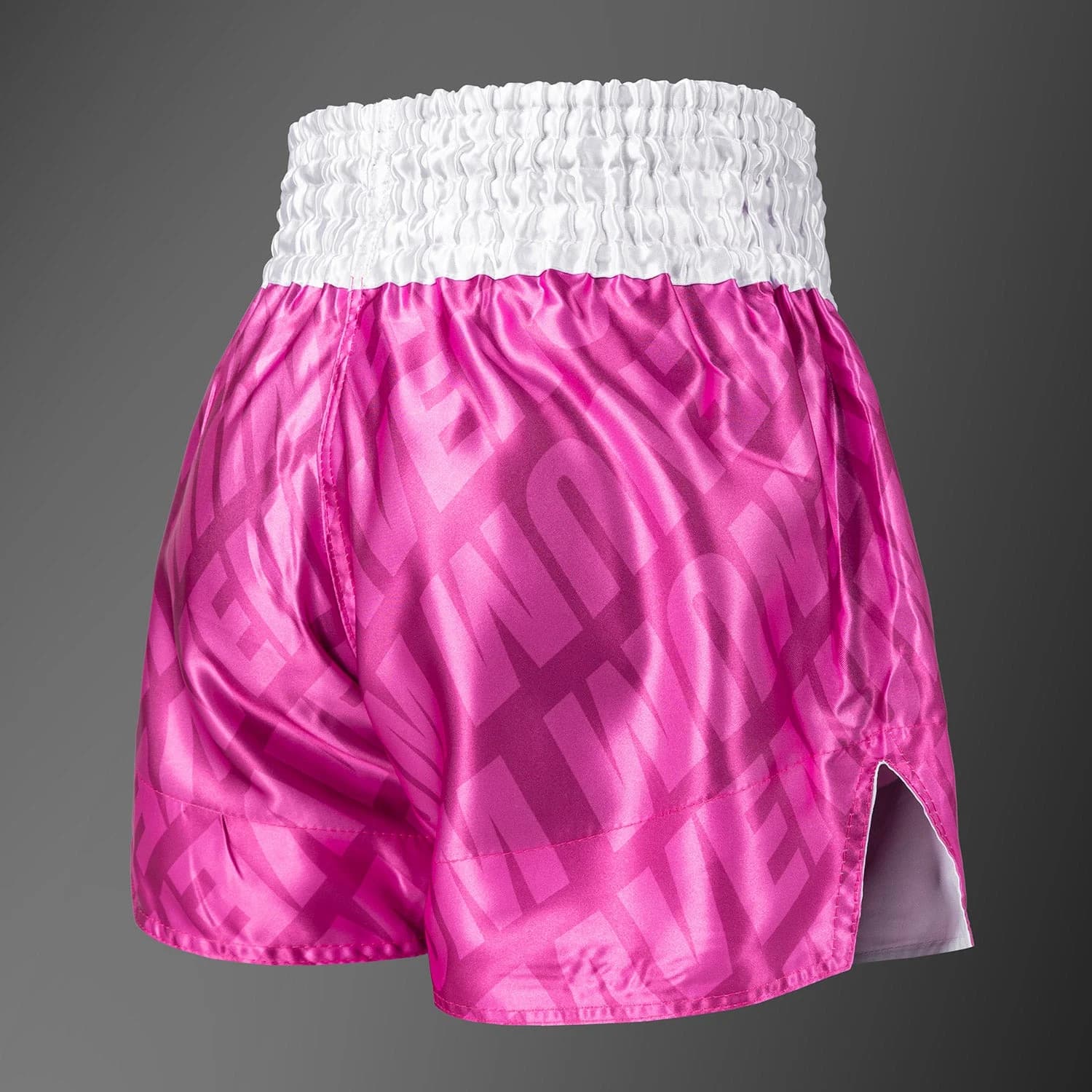 Venum Contender XT Muay Thai shorts Candy Pink/White – skrått bakfra med elastisk linning