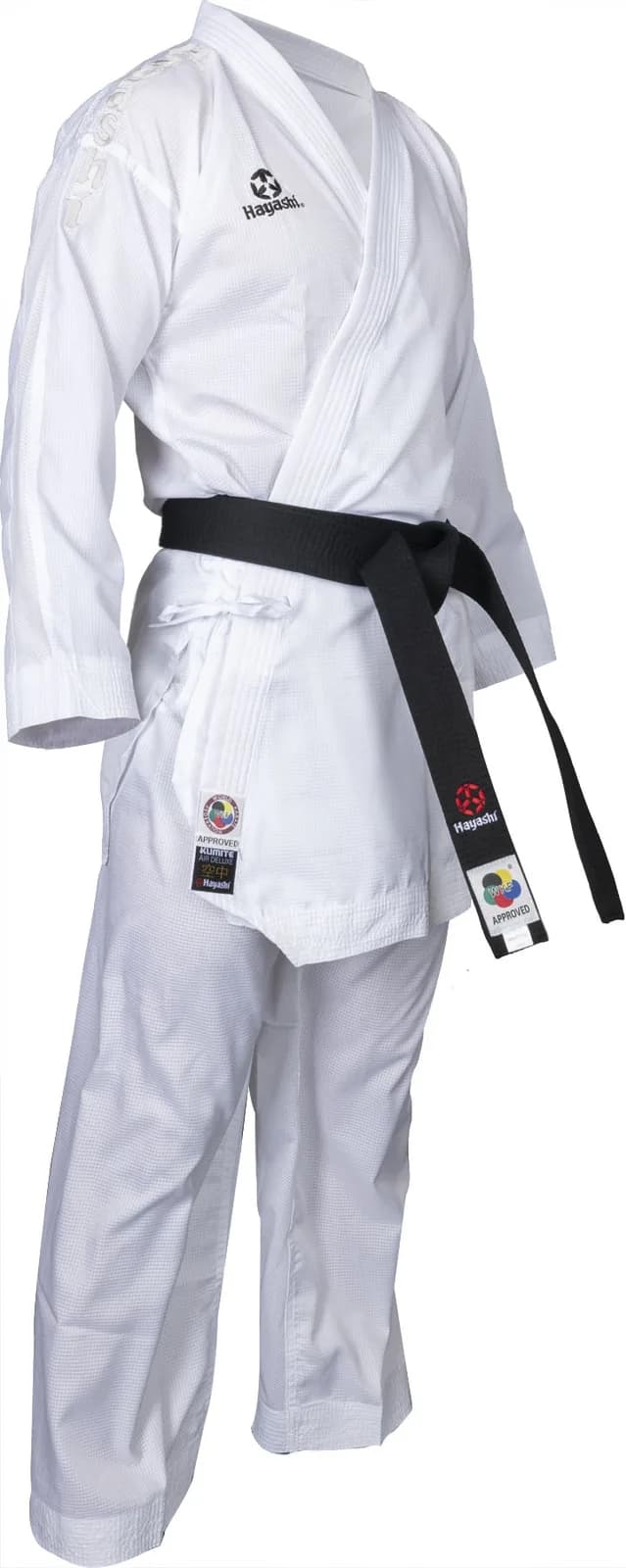 Hvit HAYASHI Air Deluxe karate-gi med blått eller rødt broderi
