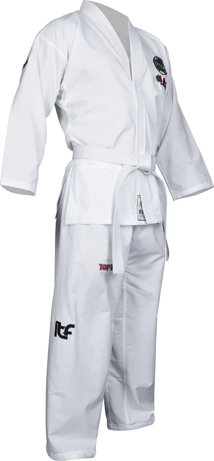 Hvit TOP TEN Diamond taekwondo-dobok med røde broderinger