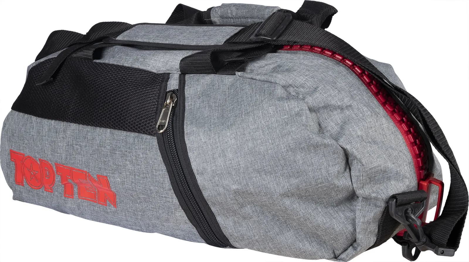 Grå og rød TOP TEN sportsbag som også kan bæres som ryggsekk