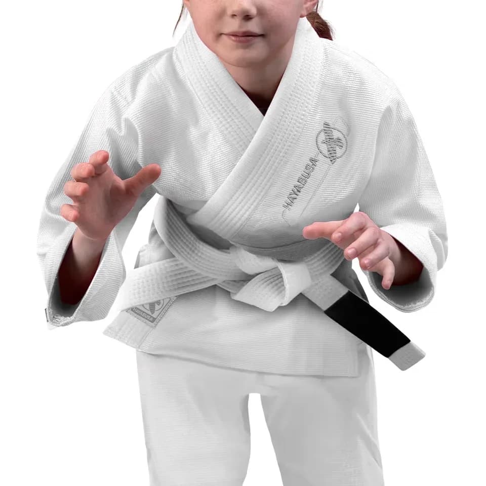 Hayabusa Essential hvit – barn i BJJ-kampstilling