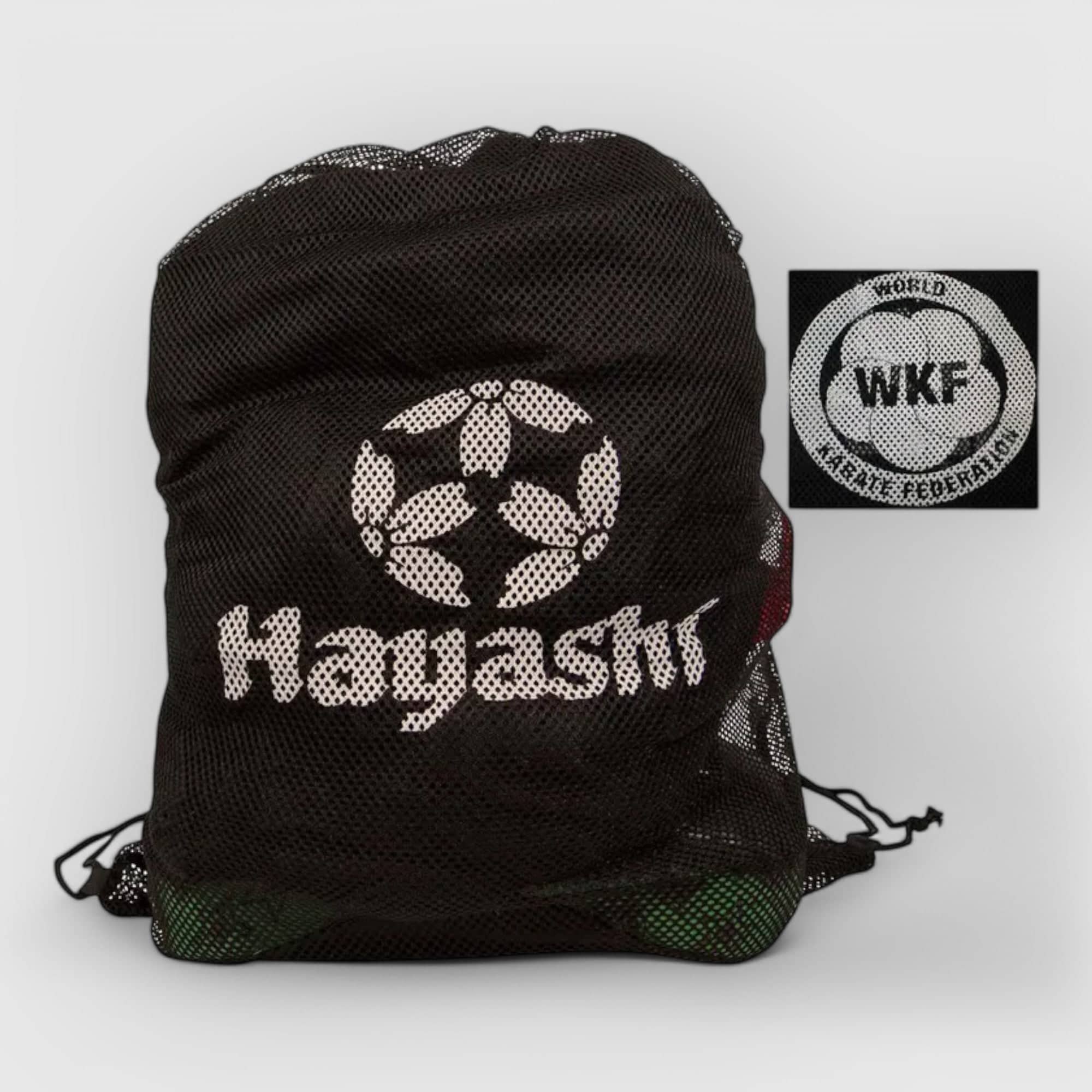 Svart HAYASHI meshbag XL med Hayashi- og WKF-logo