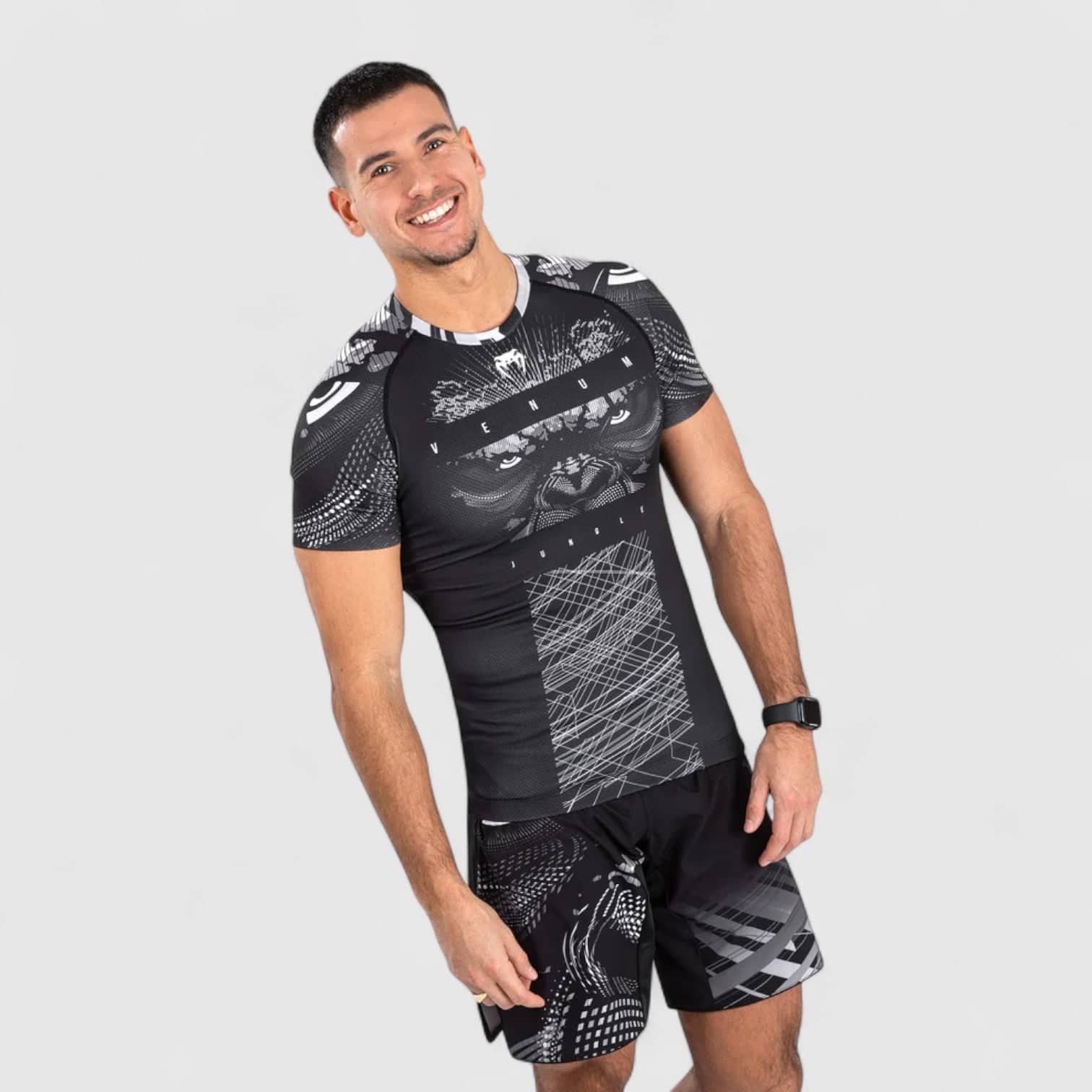 Svart og hvit kortermet VENUM Gorilla Jungle rashguard