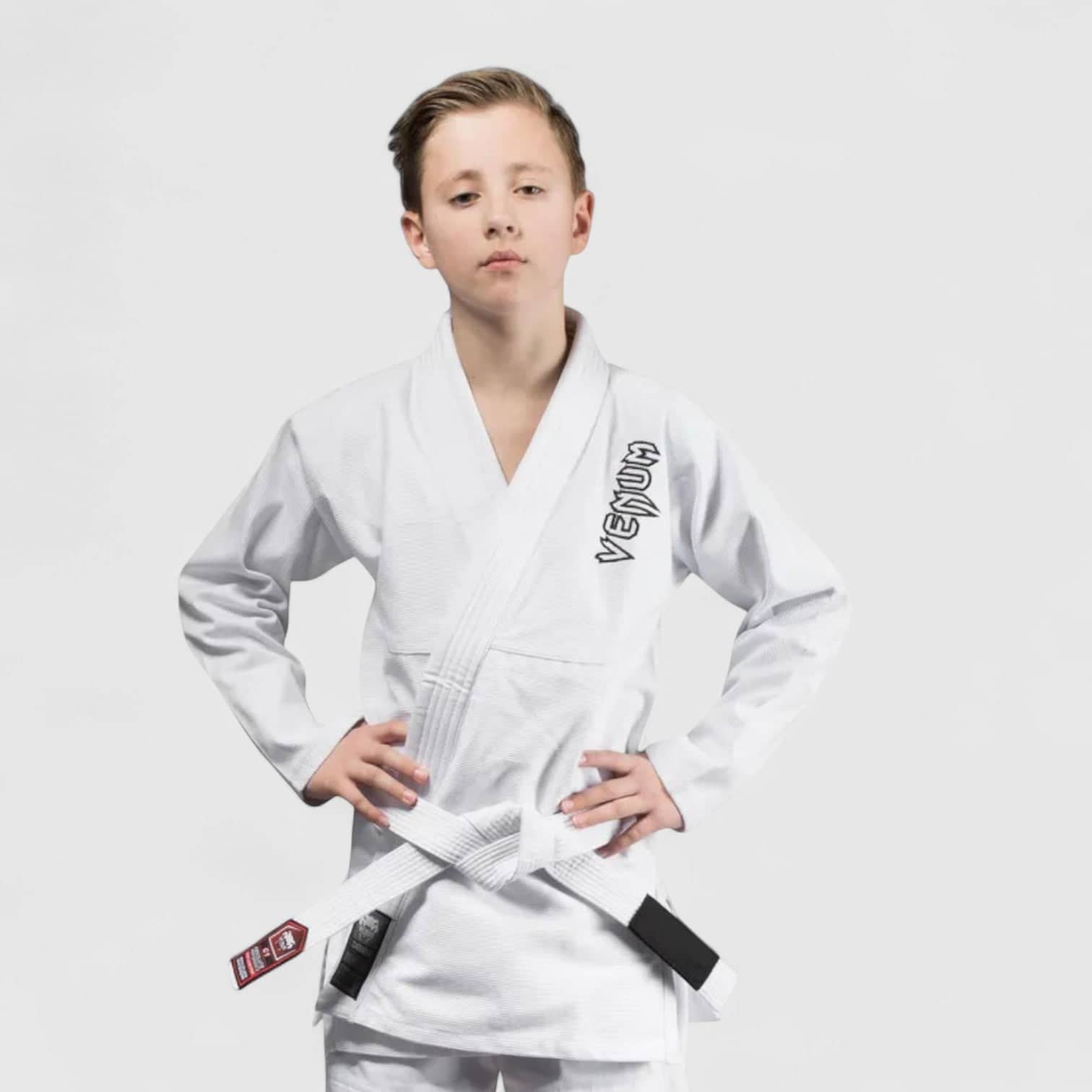 Hvit Venum Contender BJJ Gi for barn med hvitt belte
