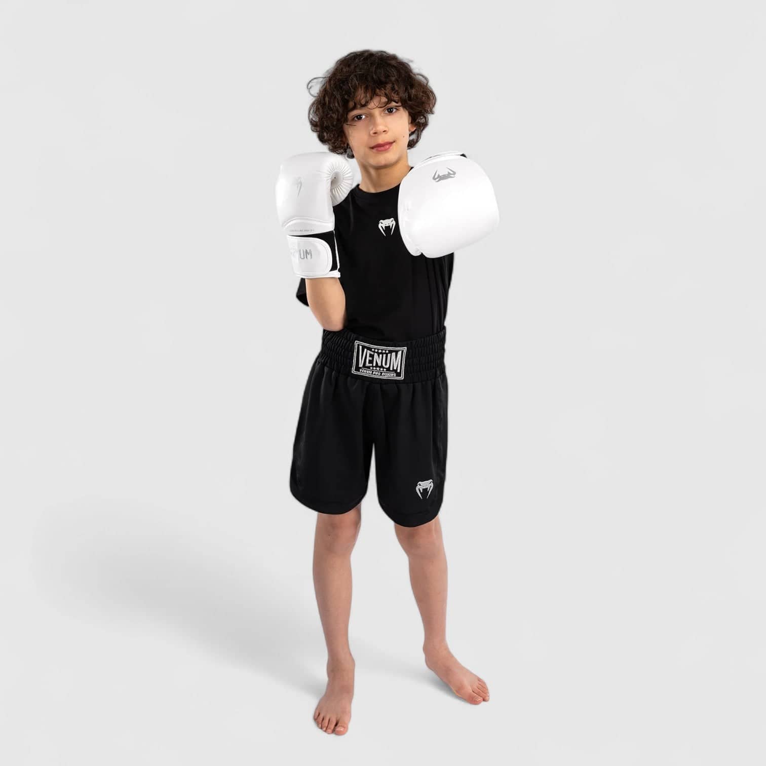 Svarte Venum Classic bokseshorts for barn med sølvlogo