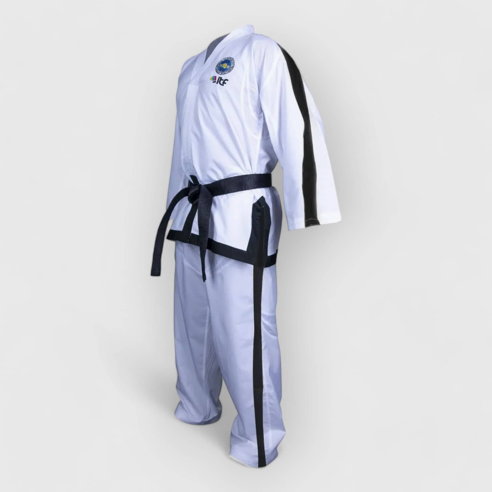 Hvit TOP TEN instruktør-dobok for 4.–6. dan med sorte striper