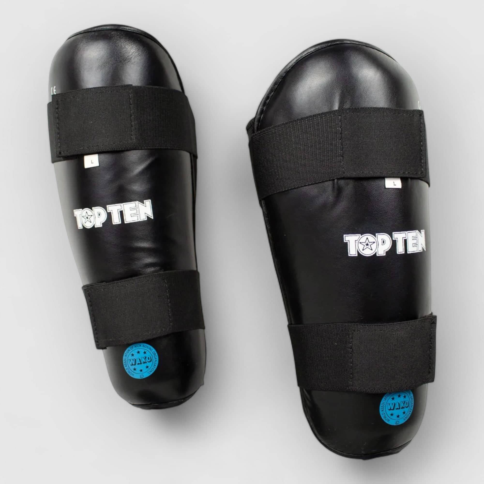 Svarte TOP TEN leggbeskyttere med borrelåsstropper