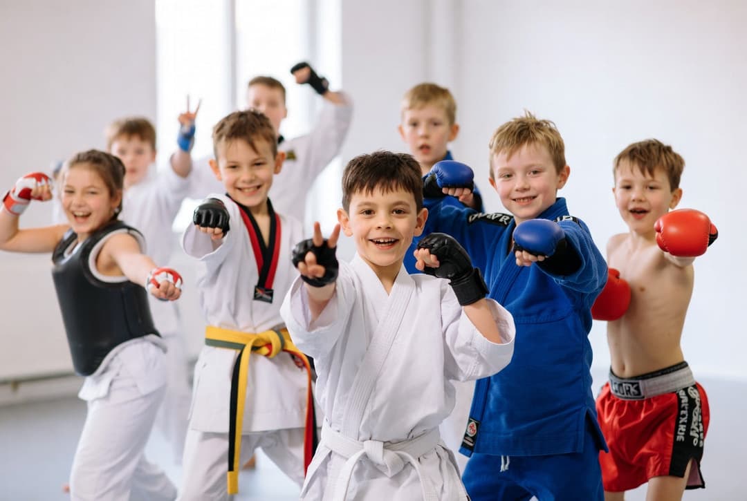 Barn som trener karate, taekwondo, BJJ og kickboxing i et trygt klubbmiljø