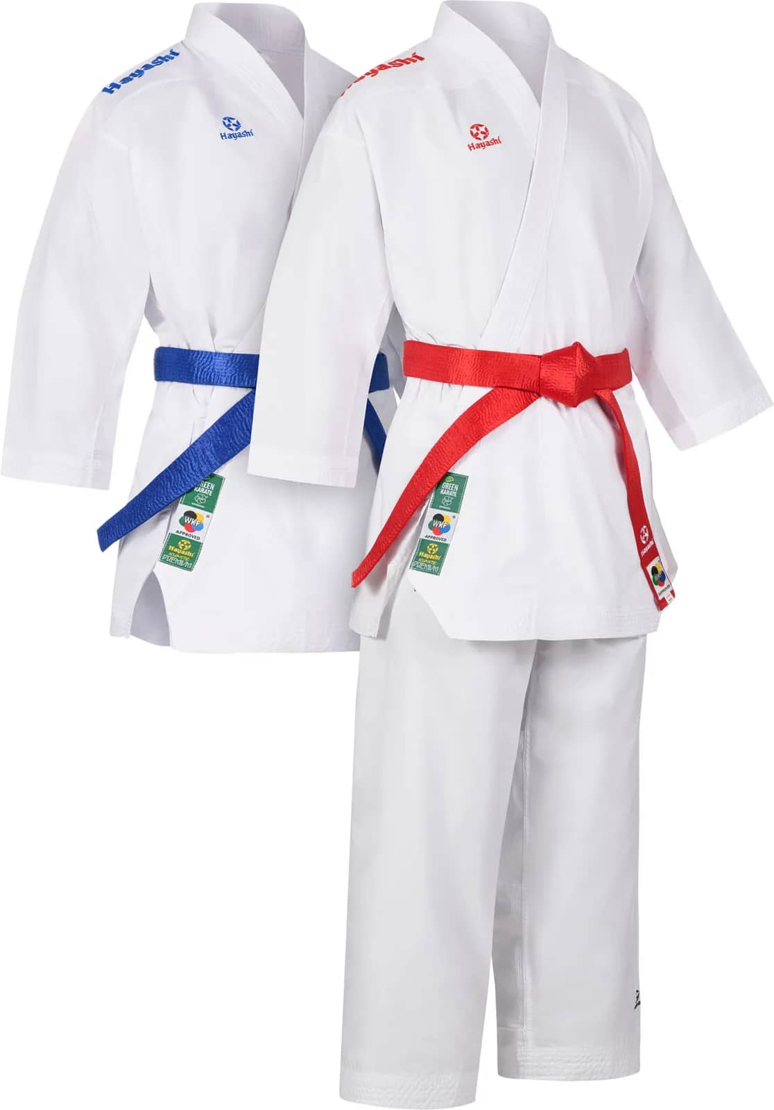 Grønn Hayashi karate-gi for kumite med bukse og to jakker