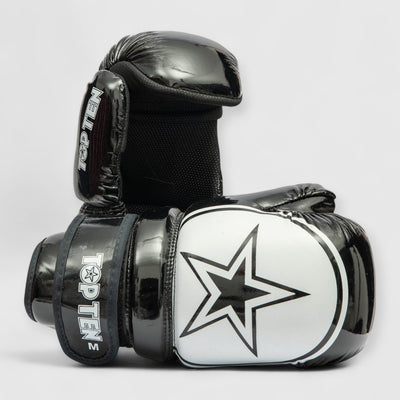 TOP TEN Glossy Pointfighter/Semikontakthansker - Svart/Hvit - CombatStore.no